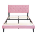 Modern Upholstered Platform Bed Frame With Button Tufted Linen Fabric Headboard