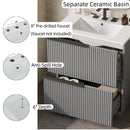 Fluted Bathroom Vanity With Ceramic Sink, Freestanding Cabinet