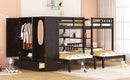 Full-Over-Twin-Twin Bunk Bed with Shelves, Wardrobe and Mirror, Espresso