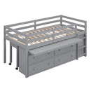 Loft Bed With Retractable Writing Desk And 4 Drawers, With Lateral Portable Desk And Shelves
