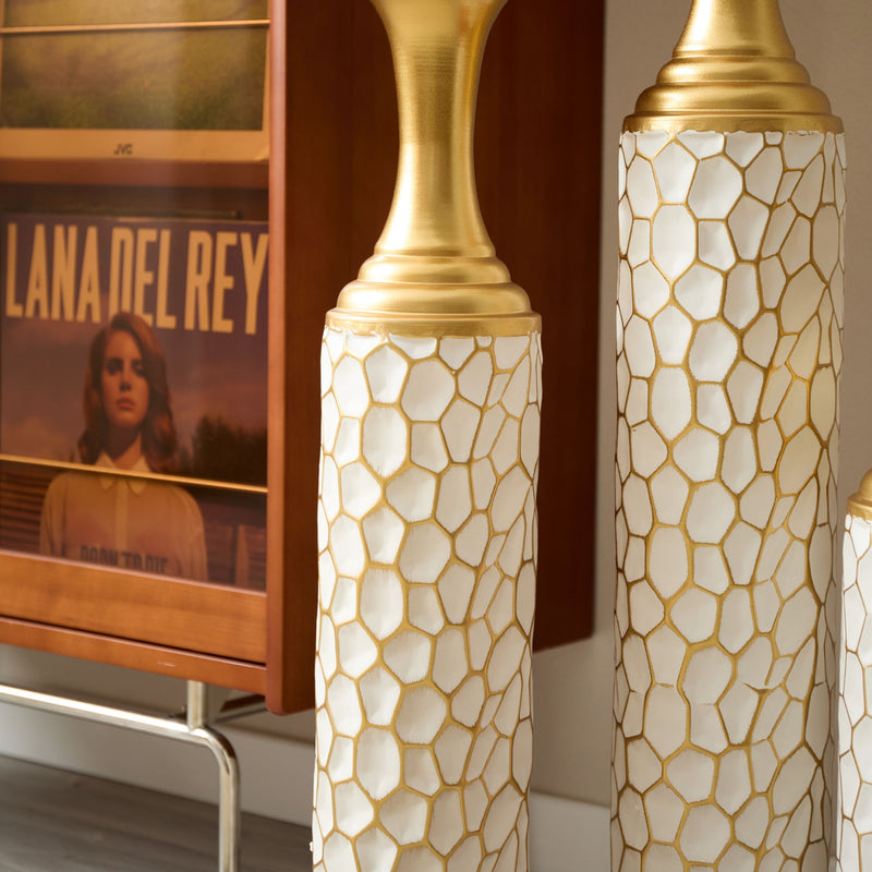 Floor Metal Vase Modern Style Decoration Home Metal Vase (Set of 3) Gorgeous Home Decoration Large Glazed Metal Vases - Gold / White