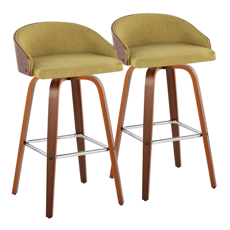 Shiraz - Mid-Century Modern Fixed Height Stool With Swivel With Square Footrest (Set of 2)