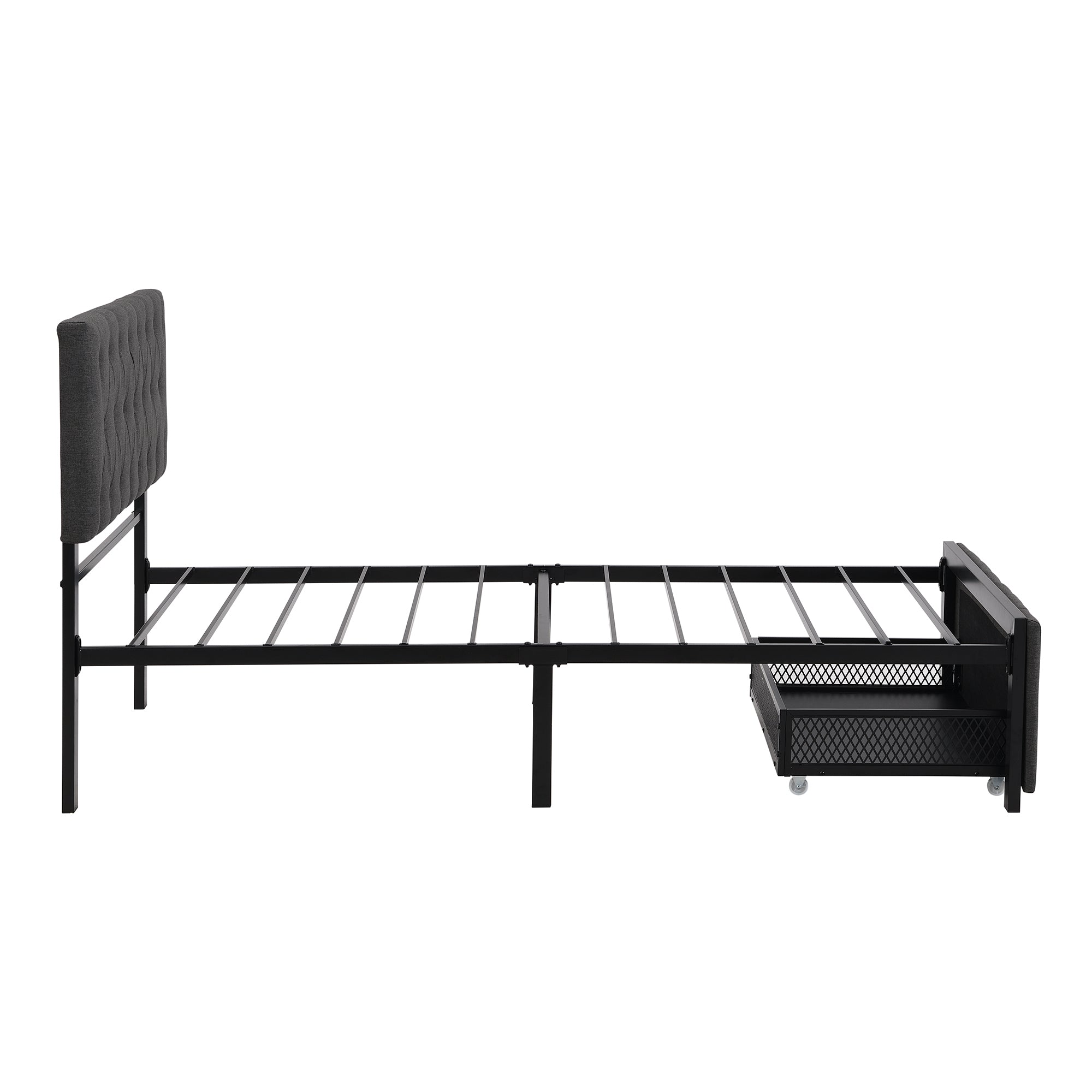 Twin Size Storage Bed Metal Platform Bed with a Big Drawer - Gray - Atlantic Fine Furniture Melbourne FL