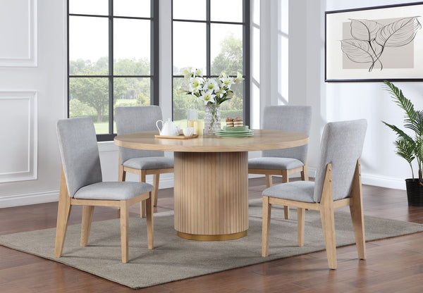 Caspian - 5 Piece Round Dining Table With Gray Chairs (Set of 5) - Oak Finish