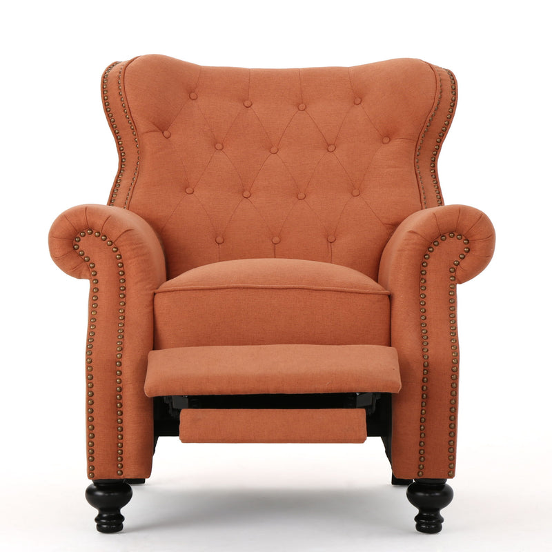 Contemporary Style Push Back Recliner With Button Tufted Stitching And Nailhead Trim