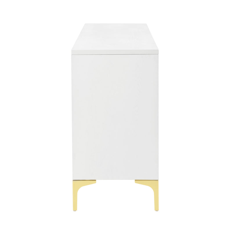 Modern Wood Sideboard Cabinet With Carved Door Panels, Adjustable Shelves, And Sturdy Metal Legs