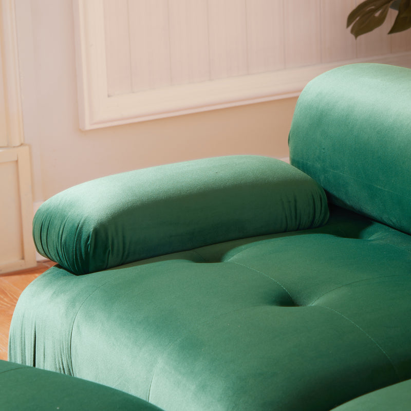 Modular Sectional Sofa Couch, Modern L Shaped Cloud Couch with Reversible Ottoman Convertible Button Tufted Velvet Fabric Couches for Living Room, DIY Combination,Green