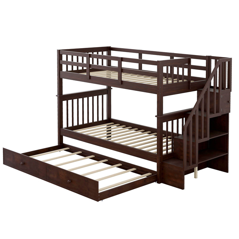 Stairway Bunk Bed With Storage And Guard Rail For Bedroom