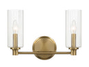 Regal - Double Light Vanity With Clear Ribbed Satin - Antique Brass / Clear