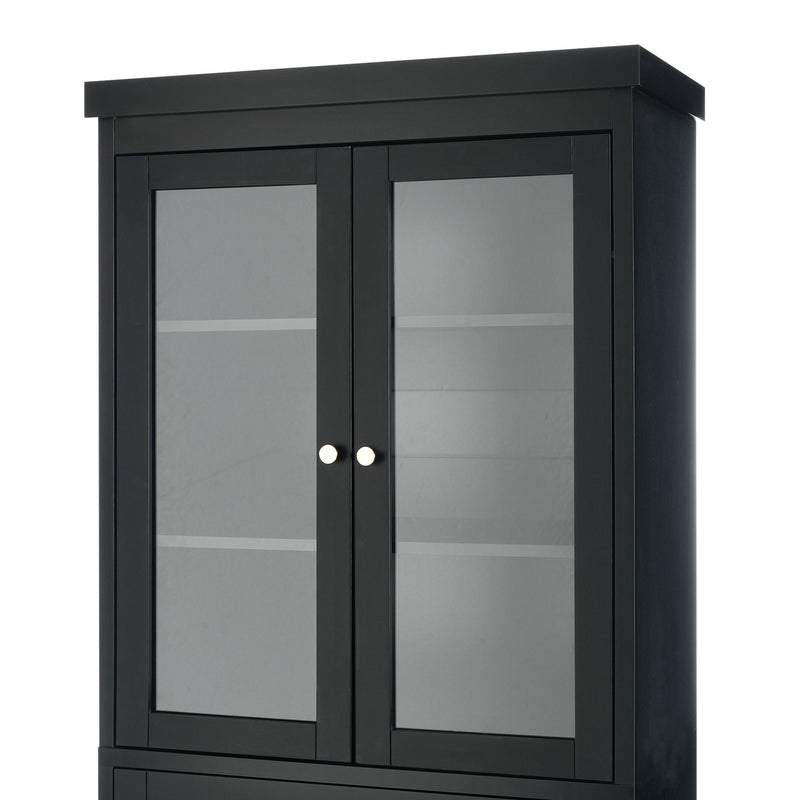Freestanding Tall Bathroom Cabinet With Adjustable Shelves, Drawers, Soft Close Glass Doors - Black