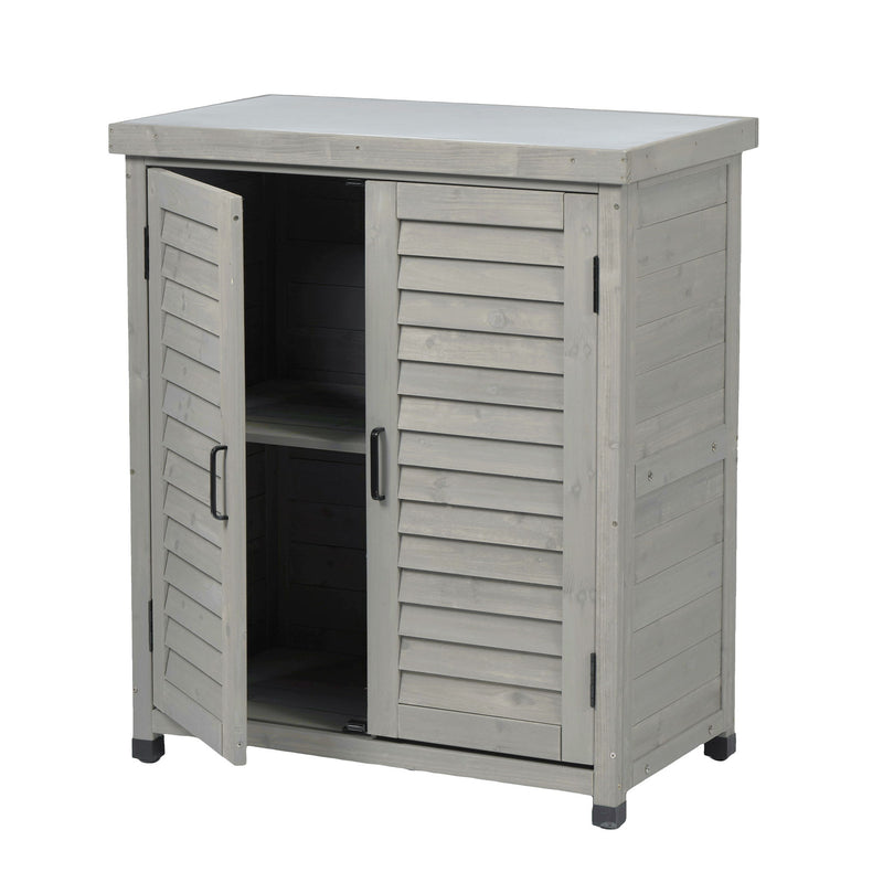Potting Bench With Storage Cabinet And Metal Table Top For Outdoor
