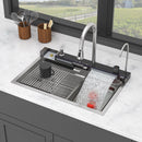 Kitchen Waterfall Sink Single Bowl With LED Faucet, Ledge Workstation, And Multi Function Pull Out Spray - Brushed Nickel