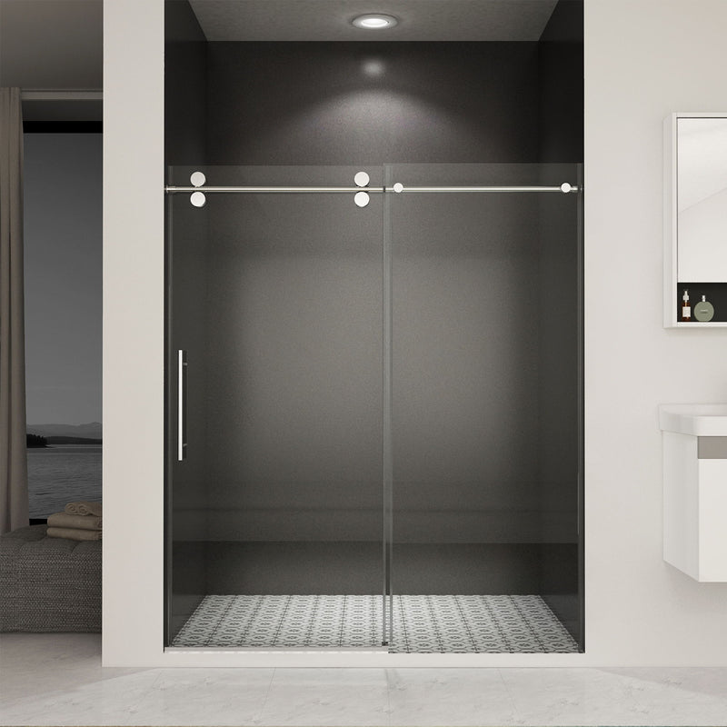 Frameless Shower Door, Sliding Shower Door, With Premium Thick Tempered Glass Shower Enclosure, Double Side Easy Clean Coat, Finished With Buffer - Chrome