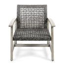 Outdoor Club Chair With Rattan Cover And Acacia Wood Frame - Gray