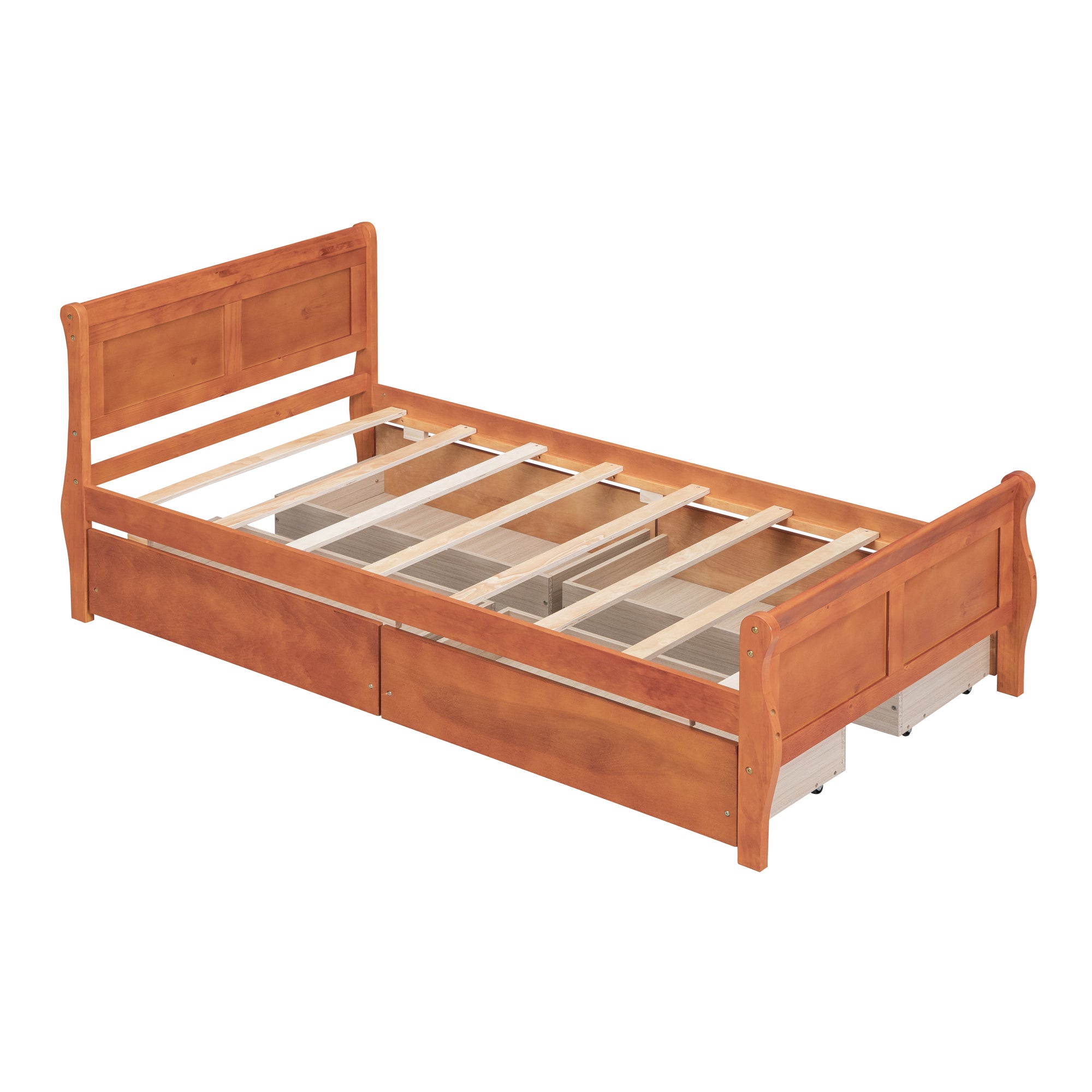 Twin Size Wood Platform Bed with 4 Drawers and Streamlined Headboard & Footboard, Oak - Atlantic Fine Furniture Melbourne FL