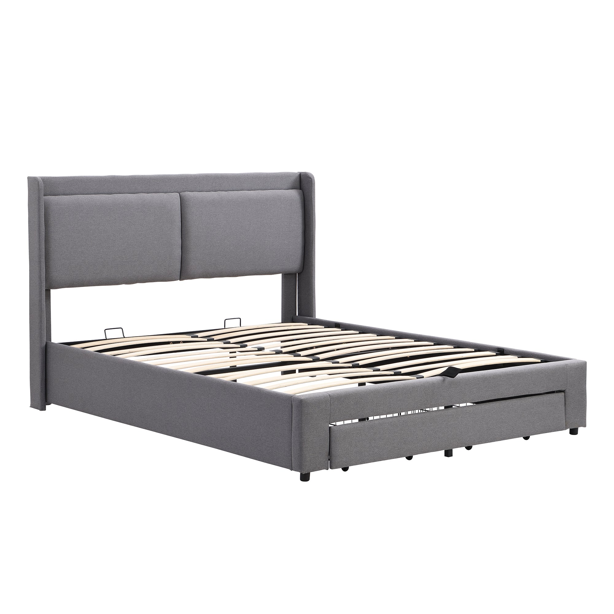 Queen Size Storage Upholstered Hydraulic Platform Bed with 2 Drawers, Gray - Atlantic Fine Furniture Melbourne FL