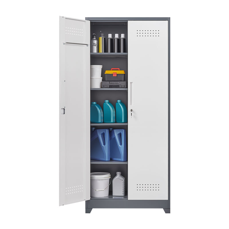 Metal Storage Cabinets, Cleaning Tool Cabinet With Locking Door, Tall Broom Tool Organizer And Storage, Large Storage Cabinet For Kitchen