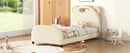 Twin Size Upholstered Platform Bed with Bear-Shaped Headboard and Embedded Light Stripe, Velvet, Beige