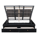 Queen Size Upholstered Bed with Hydraulic Storage System and Drawer, Black