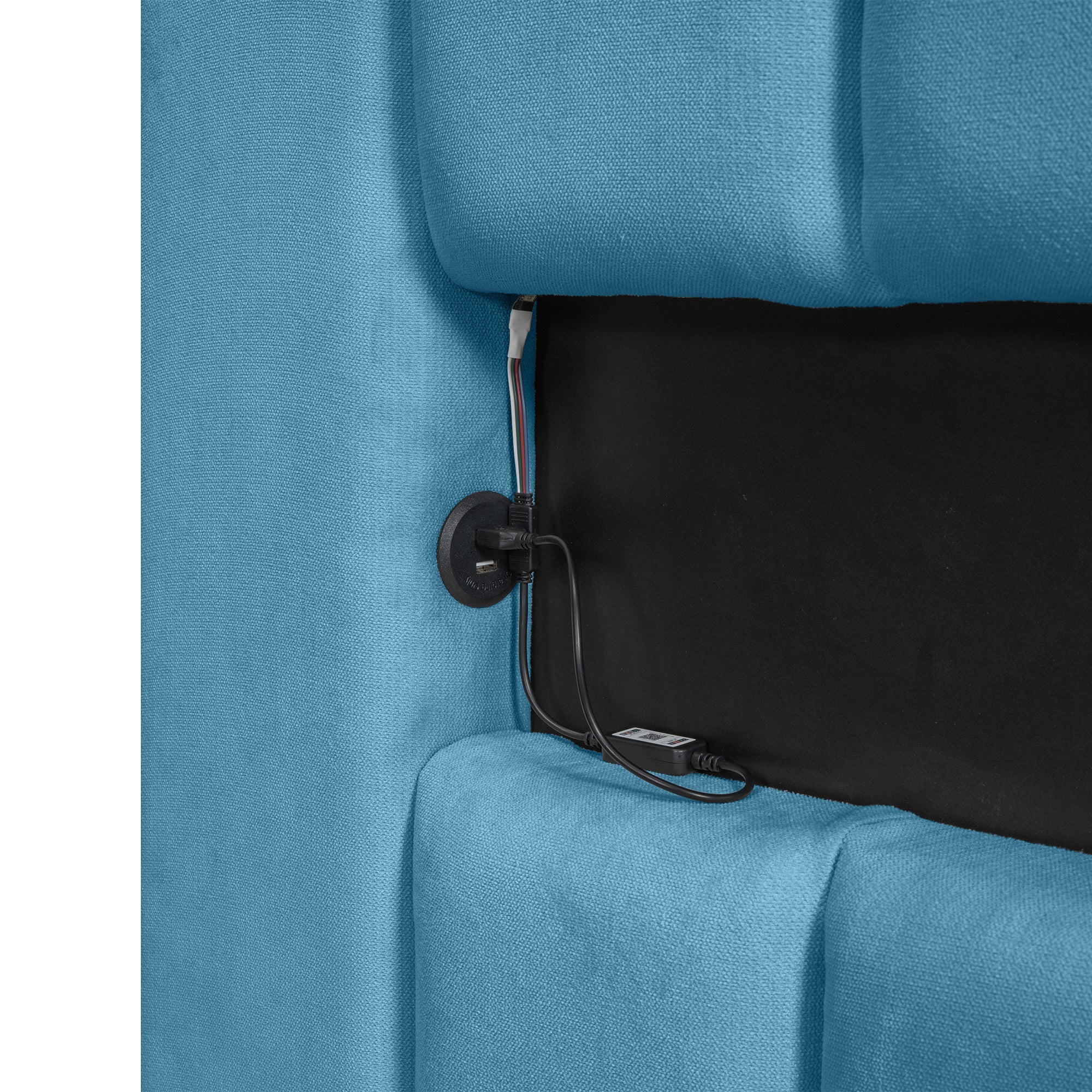 Queen Size Upholstered Platform Bed with LED Headboard and USB, Blue - Atlantic Fine Furniture Melbourne FL