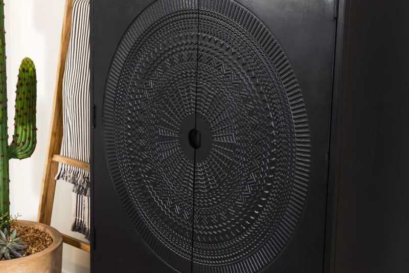 Jenna - 2 Door Mango Wood Mandala Pattern Accent Cabinet Black - Matte Black