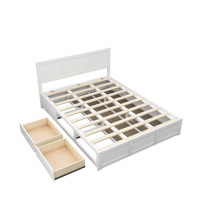 Luxury Queen Size Wood Platform Bed with Hydraulic Storage System and 2 Drawers,Streamlined Headboard & Footboard, White