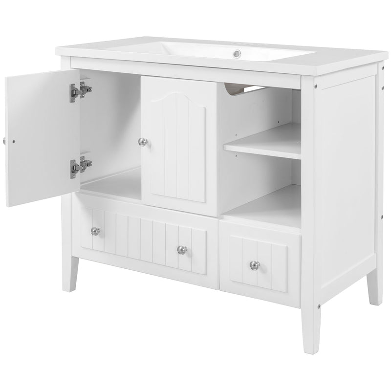 Bathroom Vanity With Ceramic Basin, Bathroom Storage Cabinet With Two Doors And Drawers, Solid Frame, Metal Handles