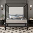 Modern Canopy Bed With Tall Upholstered Headboard