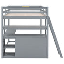 Full Size Loft Bed with Desk and Shelves,Two Built-in Drawers,Gray(Old SKU: GX000416AAE)