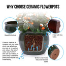 3 Pieces Ceramic Flowerpot, Planter For Patio, Garden Or Windowsills