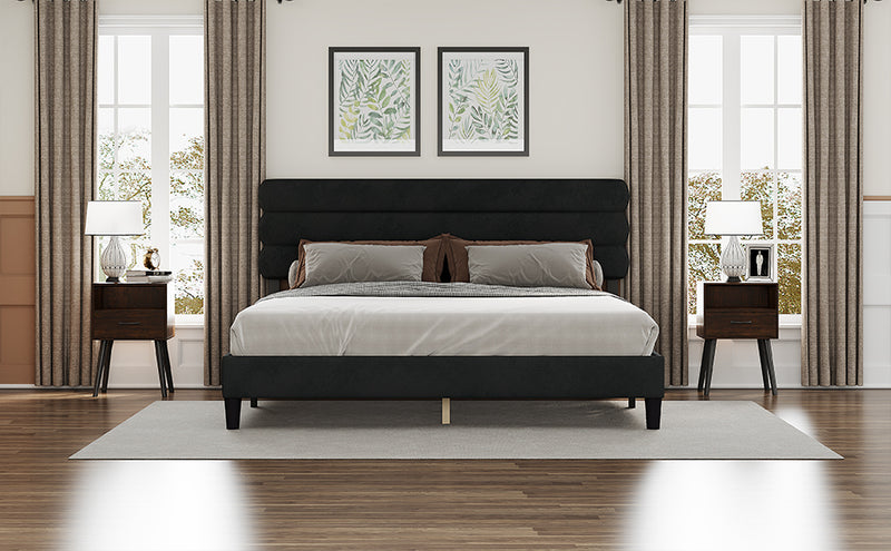 King Bed Frame with Headboard,Sturdy Platform Bed with Wooden Slats Support,No Box Spring,Mattress Foundation,Easy Assembly  Dark grey