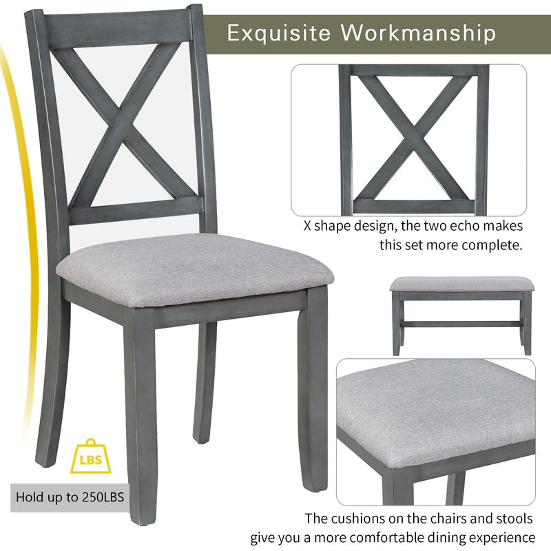 6 Piece Family Dining Room Set, Space Saving Foldable Table And 4 Chairs With Bench