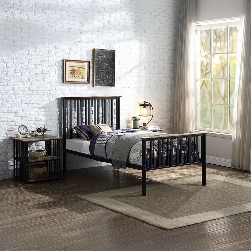 Zudora - Twin Bed - Antique Oak & Black