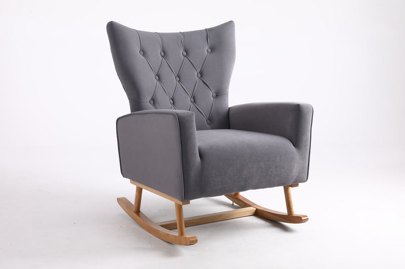 Mid-Century Modern Velvet Upholstered Rocking Chair Padded Seat For Living Room Bedroom