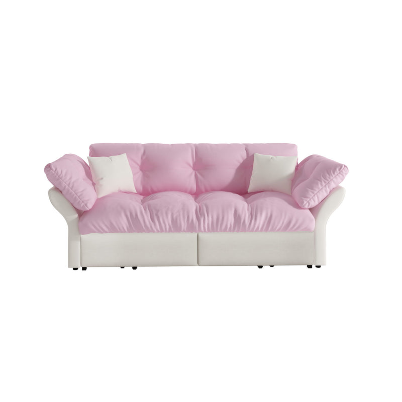 Queen Pull Out Sofa Bed, 3 In 1 Convertible Sleeper Tufted With 2 Soft Pillows
