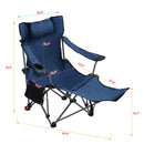 Outdoor Camping Chairs Folding Portable Adjustable Reclining Chair With Side Pockets & Cup Holder - Dark Blue