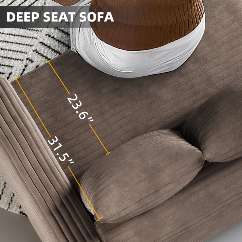 Plush Corduroy 4 Seat Sofa, Modern Comfy Upholstered Sofa Cloud Couch, Deep Seat Couches With Soft Pillows