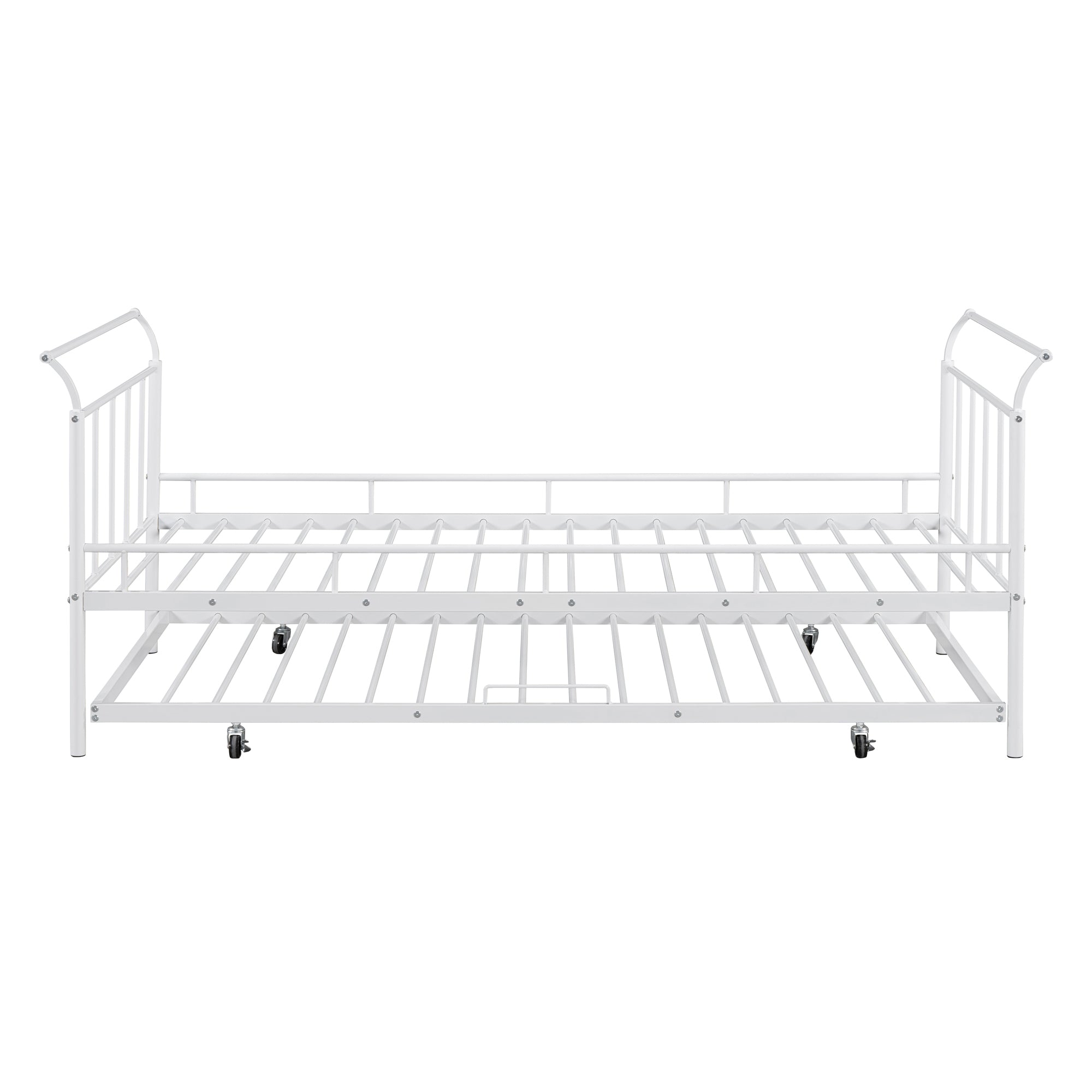 Twin Size Metal Daybed with Curved Handle Design and Twin Size Trundle, White - Atlantic Fine Furniture Melbourne FL