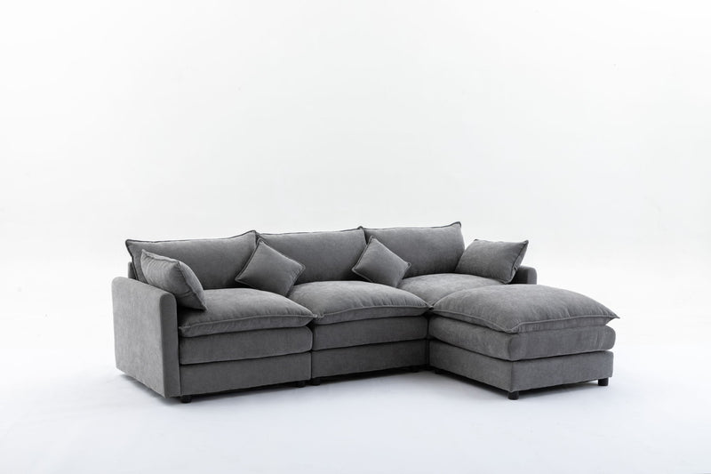 Modular Sectional Sofa, 3-Seater Sofa With Ottoman, Modern L-Shaped Sofa For Living Room Bedroom Apartment