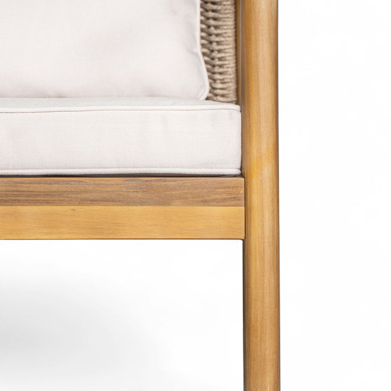2 Piece Outdoor Acacia Wood Patio Club Chair, Patio Furniture Arm Chair With Woven Rope Backrest, Deep Seating For Porch - Light Teak / Beige