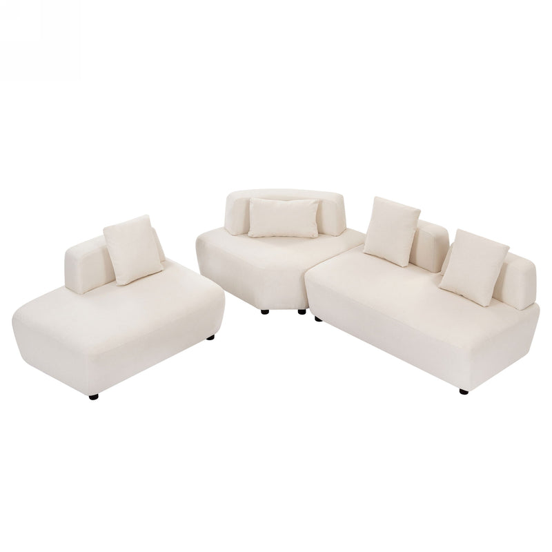 Contemporary 3 Piece Sectional Sofa Free Convertible Sofa With Four Removable Pillows For Living Room