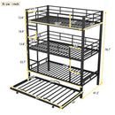 Metal Twin Size Triple Bunk Bed With Trundle, Black
