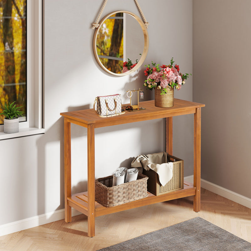 Workstation For Garden Balcony Garage, Acacia Console Potting Table