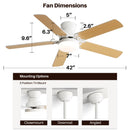 Modern Ceiling Fan With 3 Color Dimmable Light 5 Blades Remote Control Reversible Dc Motor - White