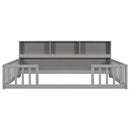 Full Floor Bed with Side Bookcase,Shelves,Guardrails,Grey