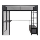 Full Size Gaming Loft Bed With LED Desk, Open Wardrobe, 3 Linen Storage Drawers - Black