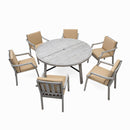 6 Person Outdoor Wooden Dining Set With Umbrella Hole And Removable Cushions For Patio - Gray