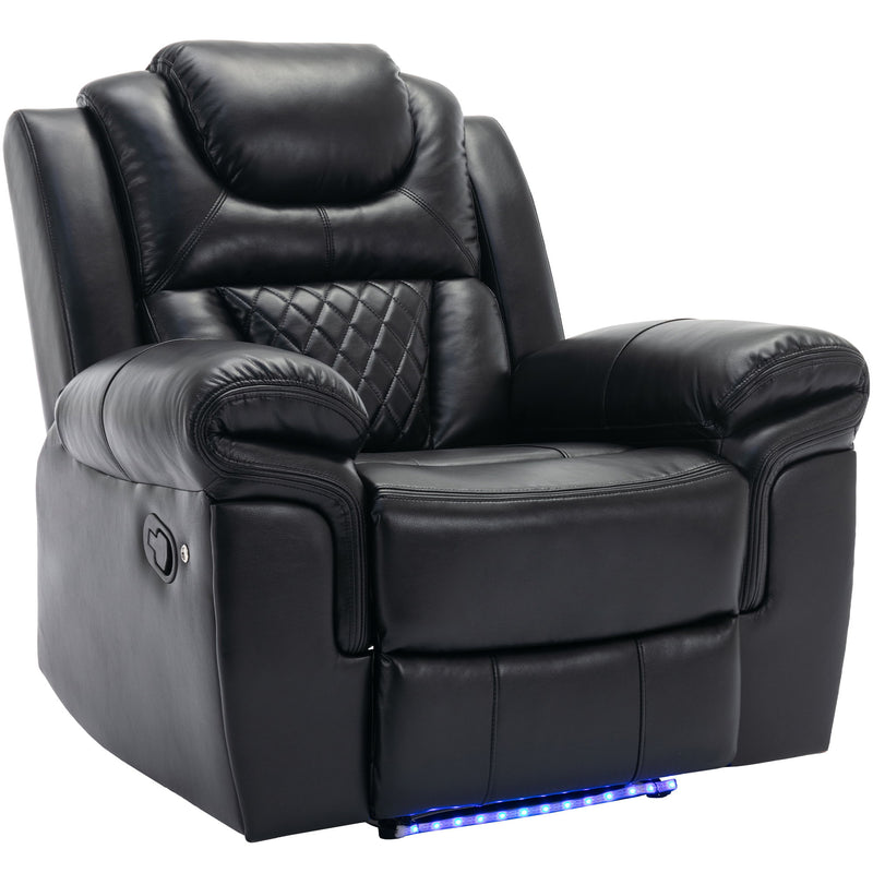 Home Theater Seating Manual Recliner Chair, Led Light Strip For Living Room - Black