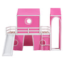 Twin Size Bunk Bed with Slide Pink Tent and Tower - Pink