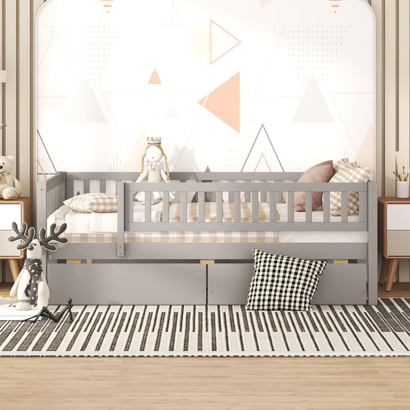 Full Size Daybed Wood Bed with Two Drawers, Gray